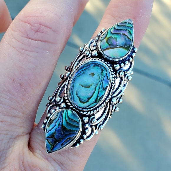 New Amazing Abalone Shell 925 Silver Statement Ring. - Picture 6 of 16